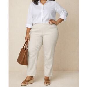 ZOZO Linen Blend Pants Pull On Pockets Split Hem Ankle Length Cream Size 16
